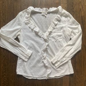 Sezane Swiss Dot Ruffle Blouse
